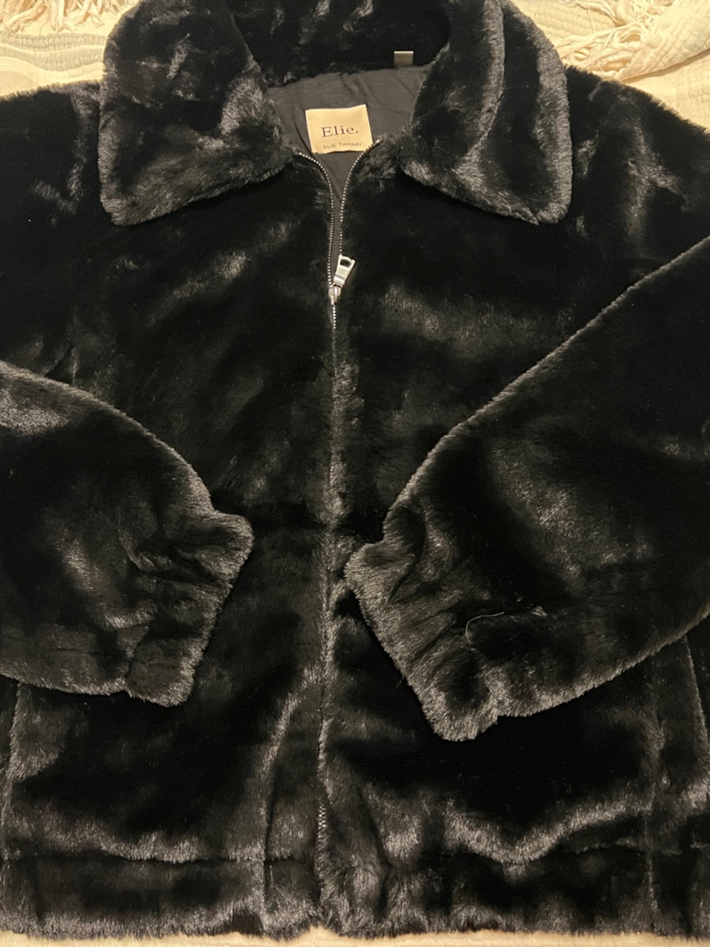 Ellie Black Plush Faux-Fur Zip Jacket